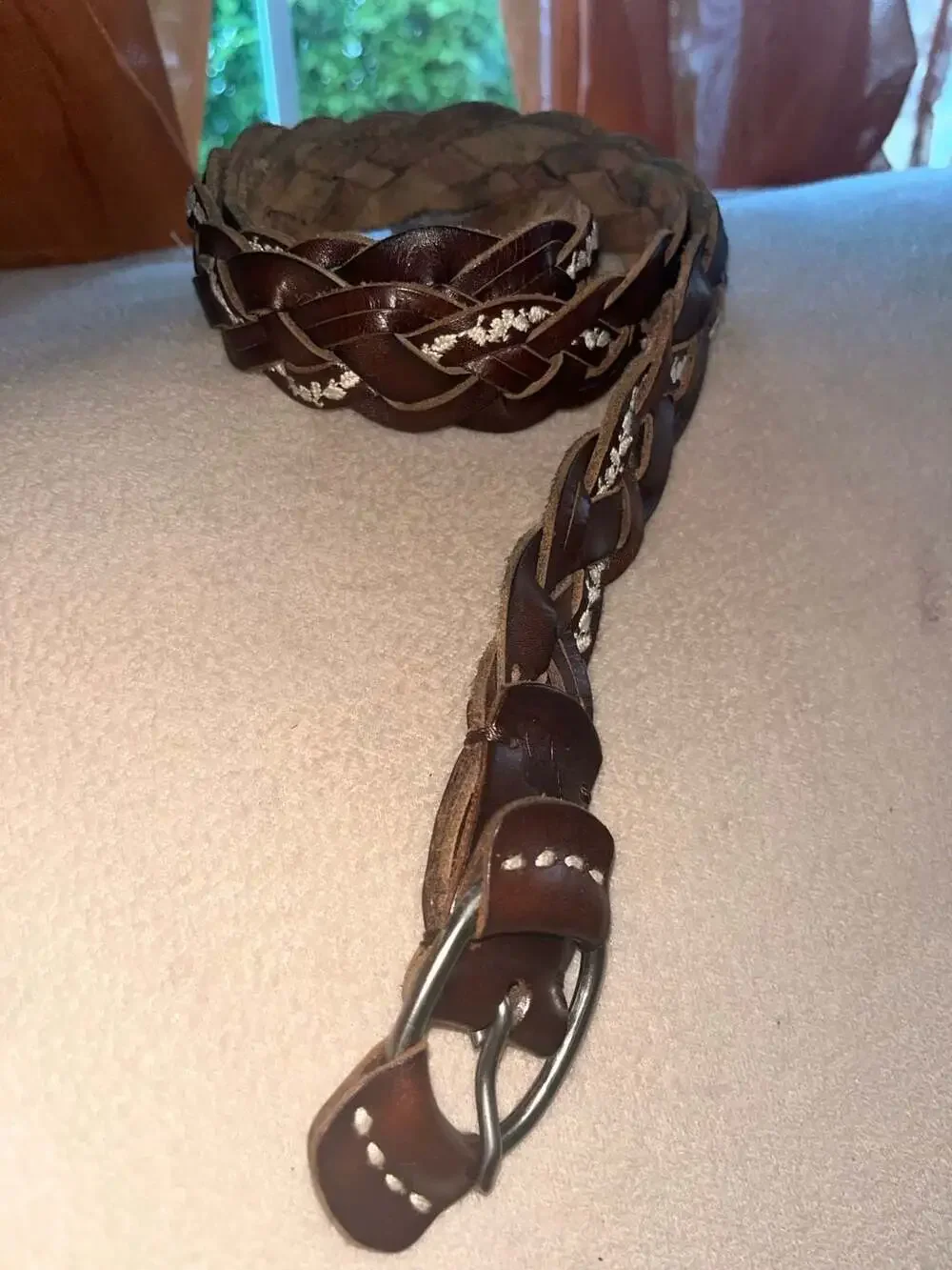 Abercrombie & Fitch Women's Braided Genuine Leather Belt, Size M/L, Brown